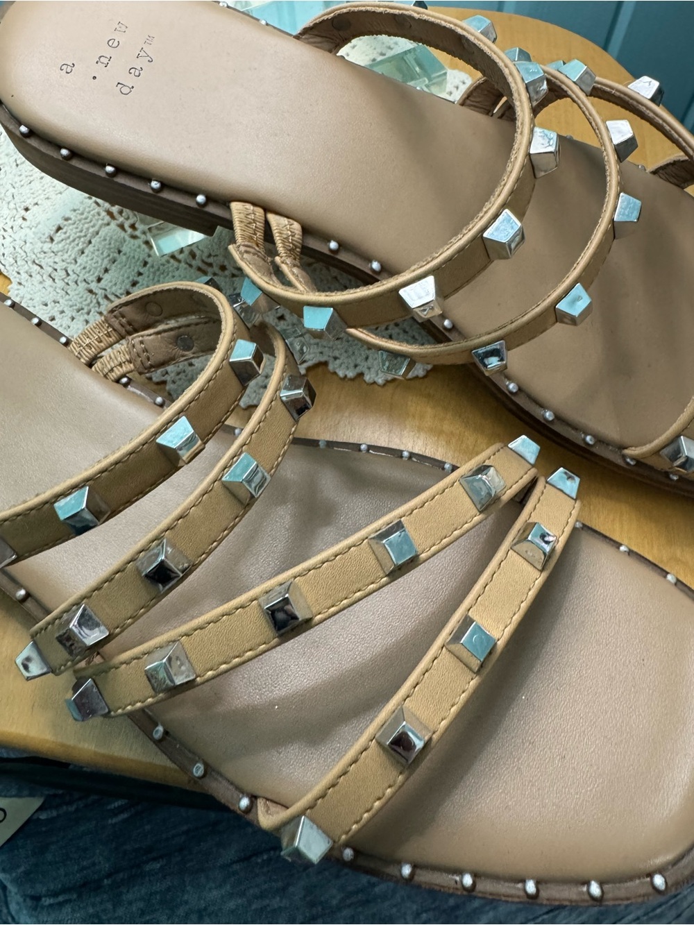 a new day Tan Studded Triple-Strap Sandals